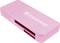 A pink card reader from Transcend with two slots for SD and microSD cards.