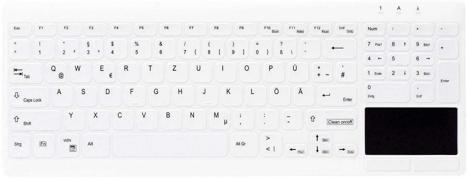 Active Key AK-C7412F-GUS-W/GE Medical-grade USB keyboard German, QWERTZ, Windows® White Suitable for DGHM/VAH santizing, Sealed silicone cover, Touch surface,