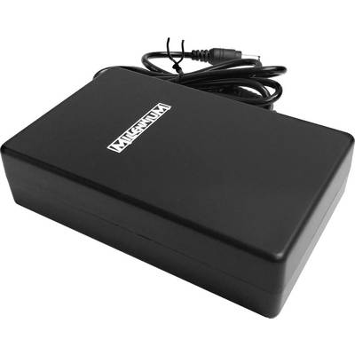 Black charger with cable and plug showing the brand logo 'Makemu'. Suitable for electronic devices.