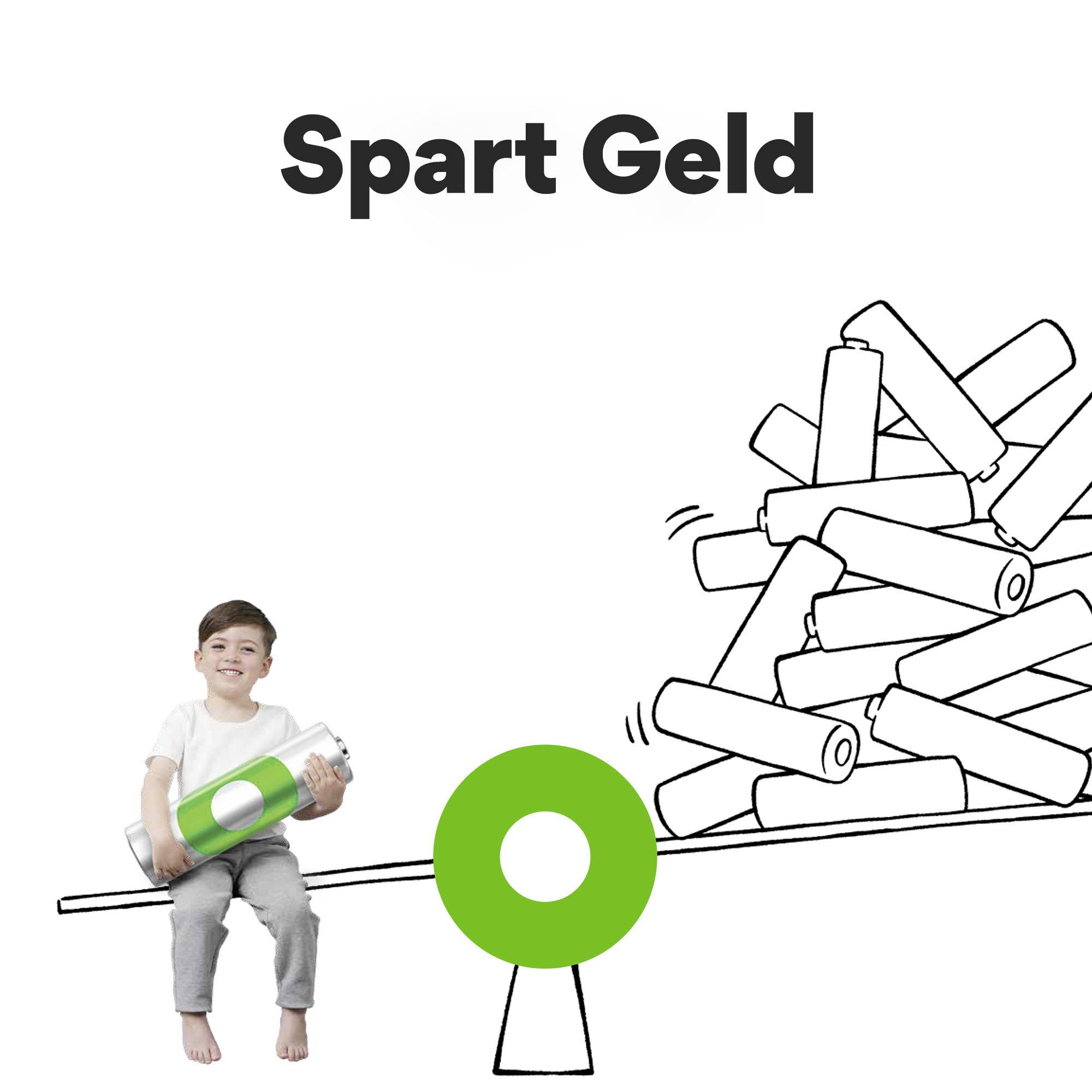 A smiling child sits on a giant piggy bank and holds a coin. Above it reads the text 'Save Money'.