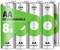 Eight rechargeable AA batteries, 2100 mAh, green and white design, suitable for multiple uses.