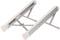 Silver laptop stand by Lindy, adjustable, made of aluminium, for securely positioning laptops for ergonomic use.