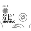 An illustration of operating symbols: Set, On/Off, Down/Up, Min/Max, and buttons or switches on an electronic device.