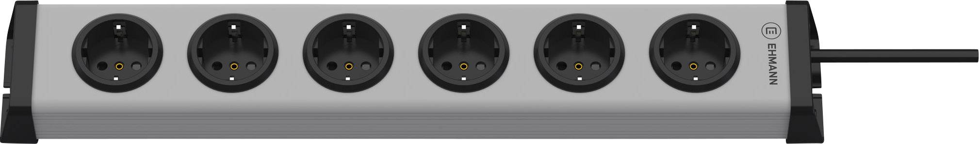 Six-way multi-socket extension block with Schuko sockets, black border and sides, suitable for connecting multiple electrical devices.