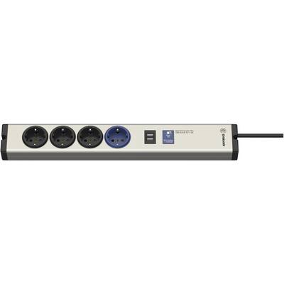 Four-socket extension lead with one blue socket and two USB ports.