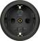 A black Schuko socket with earth, suitable for 16A and 250V.