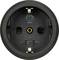 Black Schuko socket, round, with two plug holes and earth contact.
