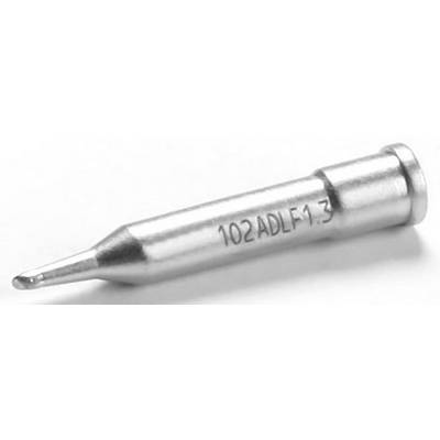 Soldering iron tip for a soldering iron, conical shape, with inscription '102ADLF13', made of metal, on a white background.