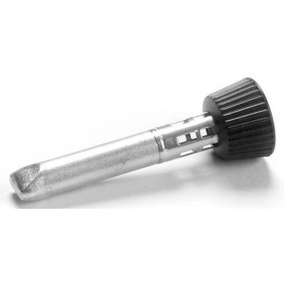 A silver metal wall plug with a black, ribbed plastic head against a white background.