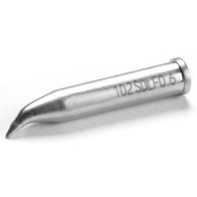 A fine metal tip of a soldering iron, slightly curved, with the inscription '102SDLF06'.