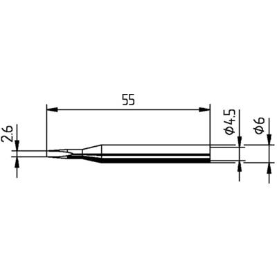 Technical drawing of a cylindrical object with dimensions: Length 55, Diameter 4.5, second location Diameter 6, other dimensions 2.6.