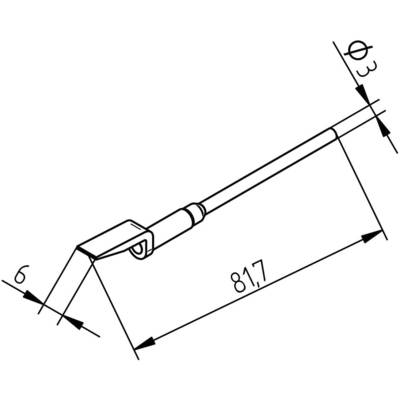 Technical drawing of a component with the dimensions: length 81.7 mm, width 6 mm, diameter 3 mm.