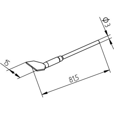Technical drawing of a nozzle with the following dimensions: length 81.5 mm, angle of inclination 15 degrees, diameter 3 mm.