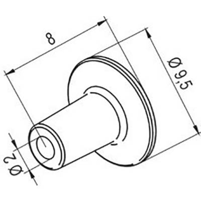 Technical drawing of a cylindrical part with flange, diameter of 9.5 and 2 mm, length 8 mm.