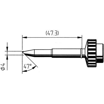 Technical drawing of a component with a length of 47.3 mm, a diameter of 4 mm, and a point angle of 47 degrees.