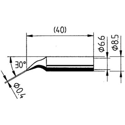 Technical drawing of a tool with dimensions: Length 40 mm, diameter 0.4 mm to 8.5 mm, angle 30 degrees.