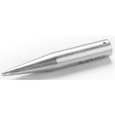A metal point in cylindrical form with a sharp, tapering edge, rests on a white surface.