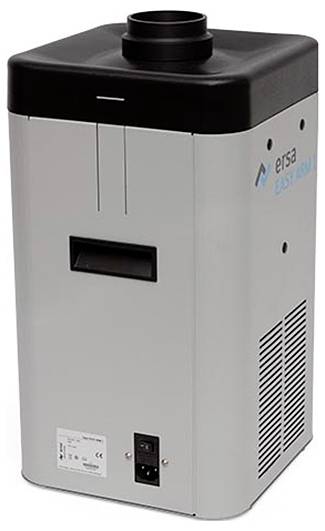 A grey, rectangular air filtration device with a black upper outlet and the 'ersa EASY ARM' logo. Suitable for industrial applications.