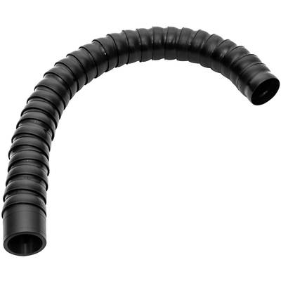 A flexible, black plastic spiral conduit in a curved shape.