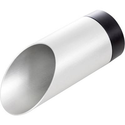 A silver, cylindrical metal object with a diagonal opening, possibly a measuring spoon or a container lid.