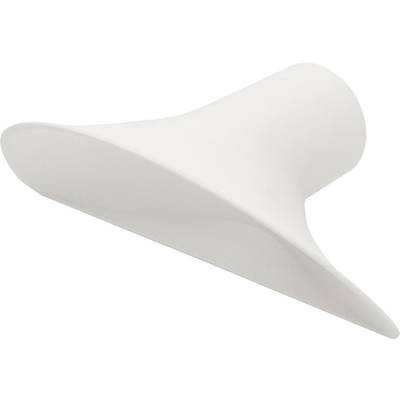 A white, modern-shaped mug with a wide, slanted opening.
