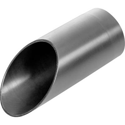 A single, silver metal tube with a bevelled end, depicted perspectively from a diagonal viewing angle.