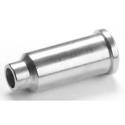 A silver metal cylinder, roughly tube-shaped, lies horizontally.