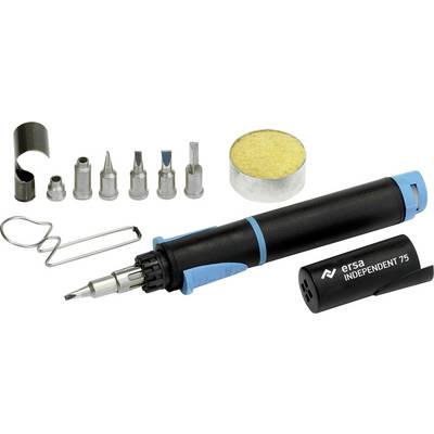 Soldering iron set with soldering tips, burner, cleaning sponge and cap. Brand names are visible on the burner and cap.