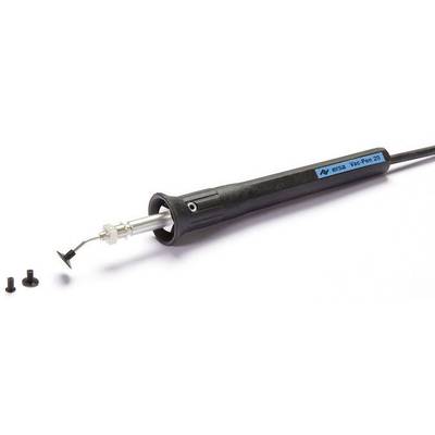 Soldering iron with a pointed metal tip and removable attachment for precise work on electronic components, set against a white background.