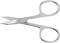 Silver nail scissors with curved blades and large, oval handles. Suitable for cutting nails or fine materials.
