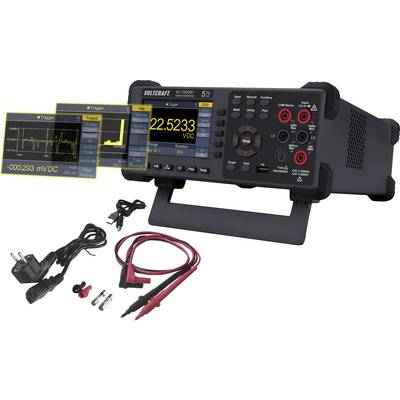 Digital multimeter displays '22.5233 VDC'. Accessories include cables, test leads, and adapters. Diagrams visualise voltage progression.