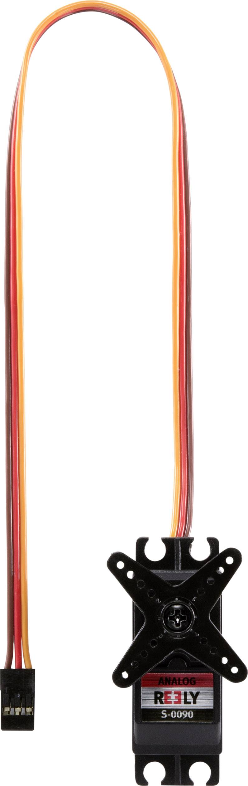 A black analogue servo motor with cable, model 'Reely S-0090'.