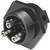 Three-pin black plug with circular design and mounting thread, suitable for industrial applications and electrical installations.