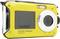 Yellow waterproof digital camera with lens on the right side and display area on the left side. Model: GoXtreme Reef.