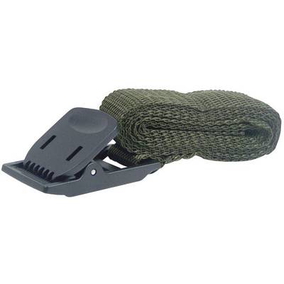 A rolled-up olive green fishnet tights, held by a black plastic clip.