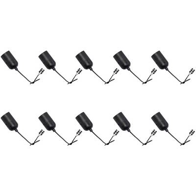 Ten black cylindrical objects with cables against a white background, symmetrically arranged in two rows. Technical components.