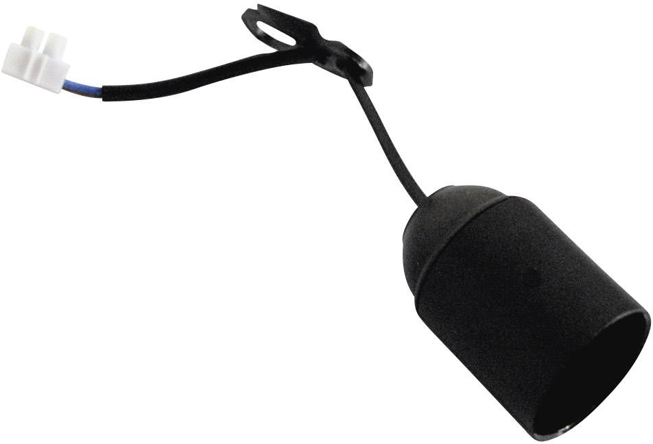 Sensor with a black housing and cable, terminating in a white plug. Mechanical mounting tab on the top surface.