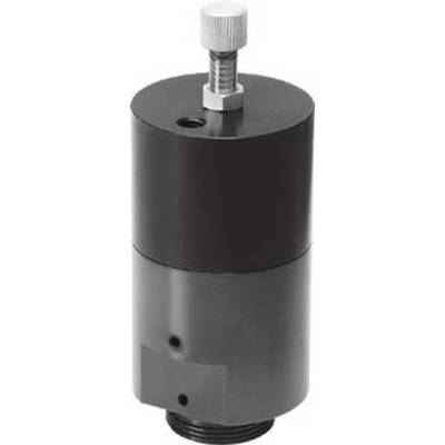 A black, cylindrical hydraulic cylinder with a visible threaded rod at the top.