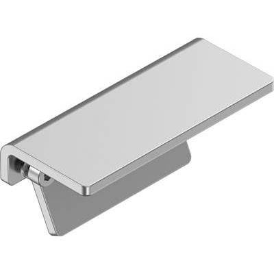 Rectangular, silver metal furniture handle or knob with a minimalist design, suitable for attaching to cabinet doors or drawers.