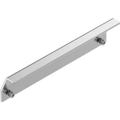 Silver, minimalist drawer handle with two mounting points at the ends, suitable for modern furniture.