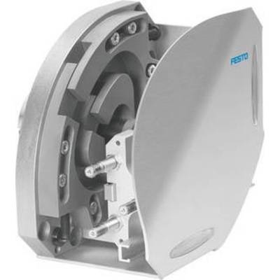 Silver mechanical device with gears and screws, partially open. 'Festo' brand name visible on the right side.