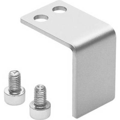Metal angle bracket with two screws, suitable for mounting on a wall or surface.