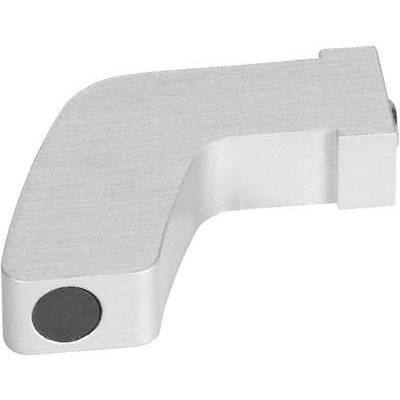 Metal piece with angular shape and lateral black point, possibly used as part of a mechanical device.<br><br>Would you like me to clarify anything about the translation?