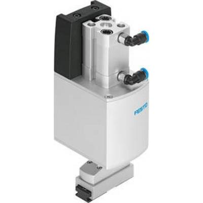A pneumatic valve with two black and blue connections on top and a Festo logo on the side.