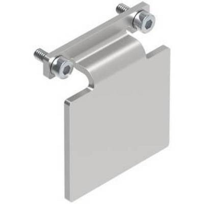 Metal clip with screws for fixing to a surface; rectangular plate at the bottom, suitable for mounting purposes.