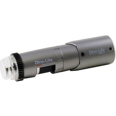 A portable, cylindrical digital microscope with a grey casing and clear cap over the lens, labelled 'Dino-Lite'.