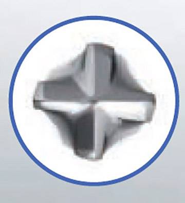 Close-up of a cross-head screw head, framed by a blue circle.