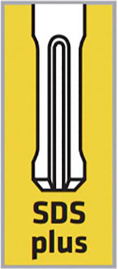 'Black and white representation of an SDS-plus drill bit on a yellow background.'