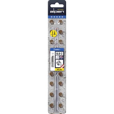 Drill bit with 8 mm diameter, SDS plus, individually packaged. Suitable for concrete work, depicted on patterned background.