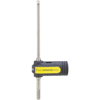 Drill with integrated dust extractor, side-mounted, yellow label reading 'Dust Extractor Smash', black handle.